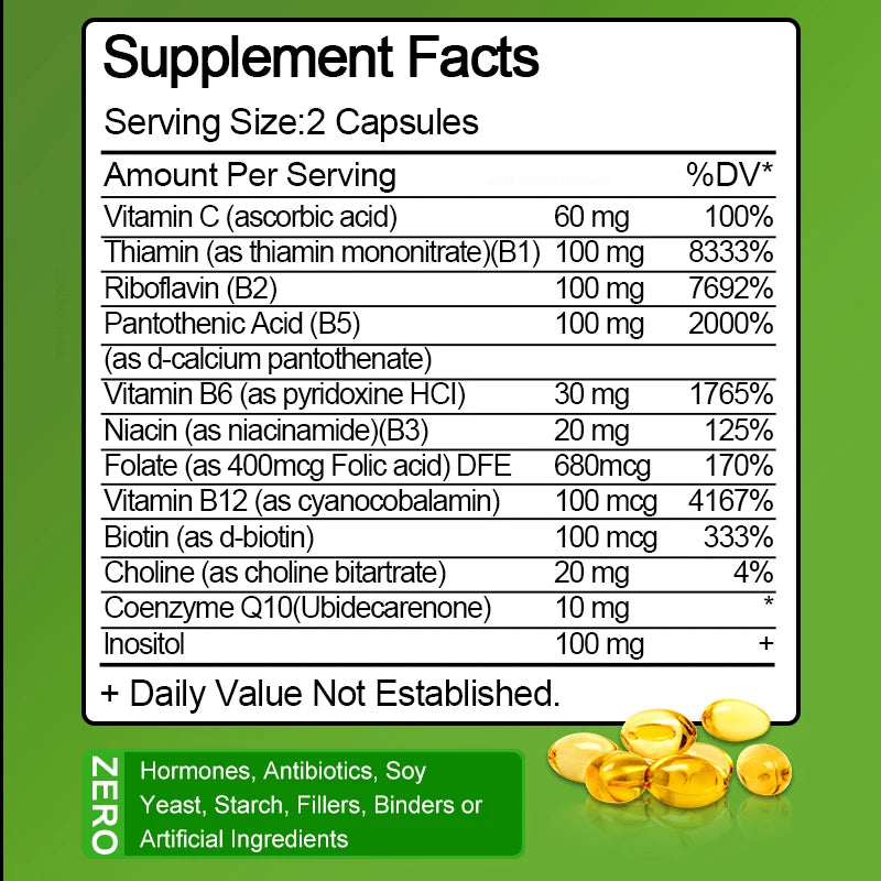 B-Complex Vitamin  (B12-B1-B2-B3-B5-B6-B9 Folic Acid&Biotin)